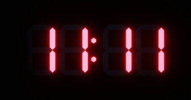 80 'lerin retro tarzı dijital saat yüzünü kapatın. Büyülü kırmızı numaralar 11: 11' i gösteriyor. 3d hazırlayıcı
