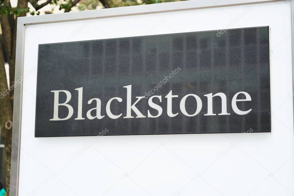 New York, NY - September 17, 2023: Blackstone Inc., American alternative investment management company's sign at corporate headquarters at 345 Park Avenue, New York City.