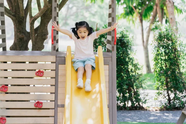 Cute Asian Girl Smile Play School Kindergarten Yard Playground Healthy — Photo