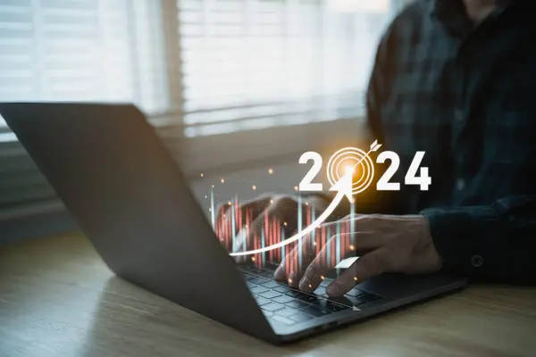 2024 Бізнес Ціль Фінансова Технологія Концепція Торгівлі Акціями Інвестиційному Ринку — стокове фото