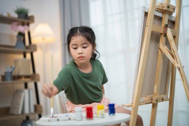 Genç kız evde resim yaparak yaratıcı bir ifade takınıyor, sanat ve büyüme tutkusunu sıcak ve ilham verici bir ortamda sergiliyor..