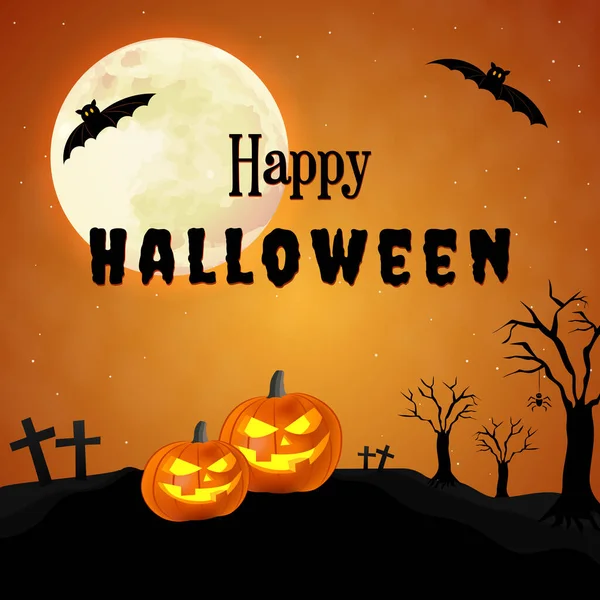 Halloween Lua Cheia Bandeira Aranhas Casa Assombrada Abóboras Morte Árvore — Vetor de Stock