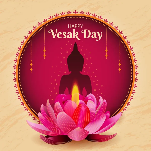 stock vector Traditional Happy Vesak Day Square background. Buddha and candle flame golden lotus. Realistic digital graphic. Buddhist festival vector illustration. Website header, invite, promotion, social media