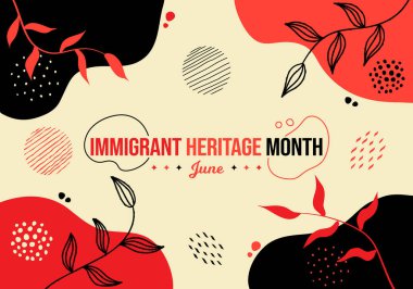 Göçmen Miras Ayı Boho Stili Grunge Vektör İllüstrasyonu. Ulusal Haziran Bilinci New York Kutlama Haftası. Yatay pankart tasarımı. Web sitesi başlığı, sosyal medya paylaşımı, poster grafik kaynağı