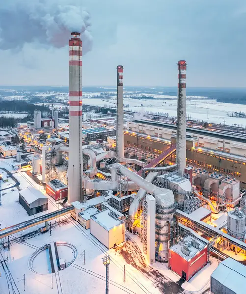 stock image Coal power plant in winter produces electricity and heating for east bohemia households. Industrial landscape.