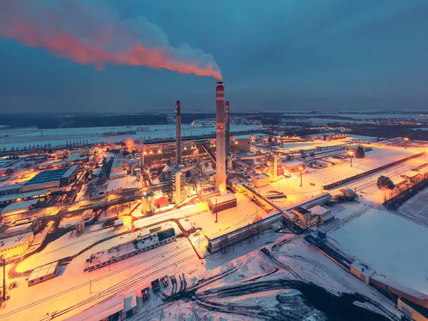 stock image Coal power plant in winter evening produces electricity and heating for east bohemia households. Industrial landscape.