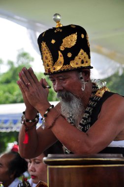 Yogyakarta, Indonesia - March 30, 2014 : Hindu priests leading the Nyepi ceremony in the courtyard of Prambanan Temple, Yogyakarta - Indonesia