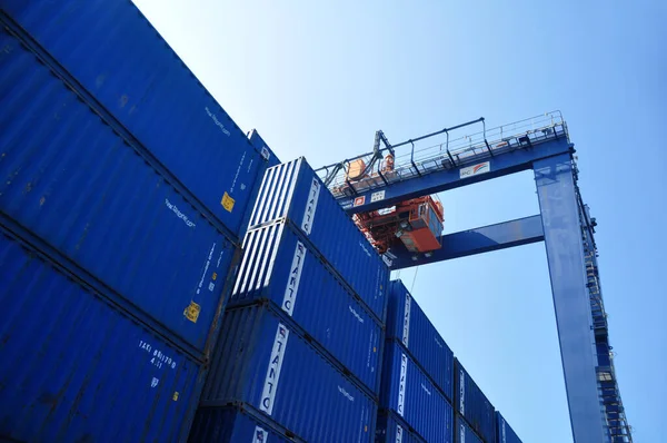 stock image Jakarta, Indonesia - November 15, 2015 : Piles of containers in the Tanjung Priok port area, Jakarta - Indonesia