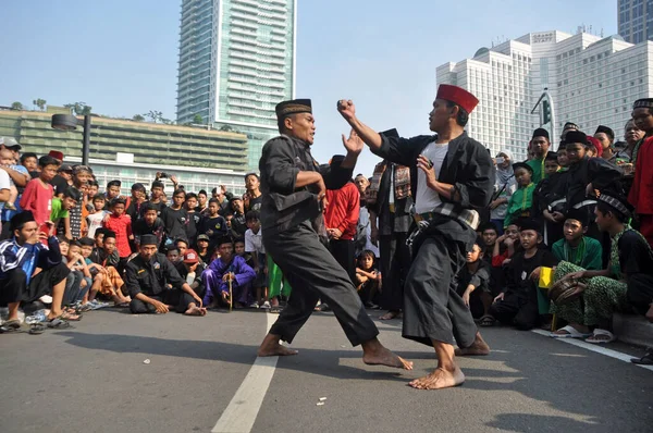 2015年6月14日 印度尼西亚雅加达 印度尼西亚雅加达 Quot 无车日 Quot 活动上的贝塞德 潘卡克Silat武术表演 — 图库照片