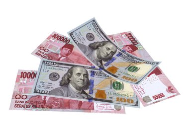 Para Rupiah dolar Endonezya kağıdı izole