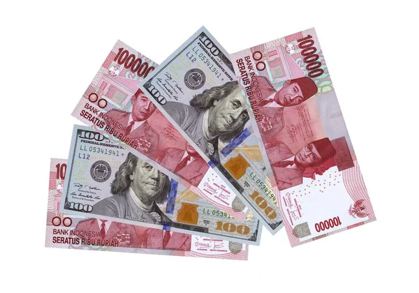 Pengar Rupiah Dollar Indonesia Papper Isolerad — Stockfoto