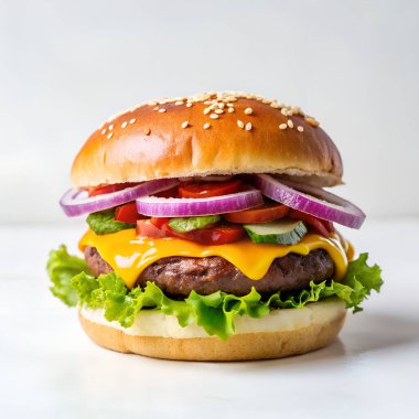 Büyük burger beyaz arkaplanda izole
