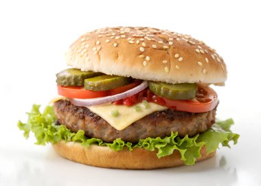 Beyaz arka planda büyük hamburger stüdyo ışıkları
