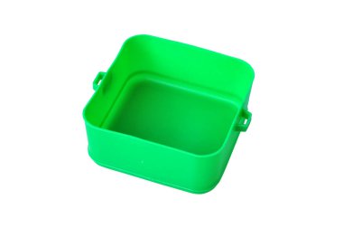 Parlak yeşil plastik depolama kabı beyaz arkaplan