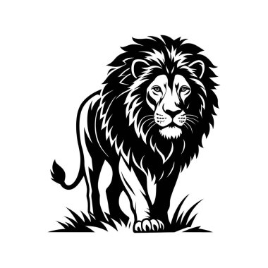 Tek Renk Biçimli Güçlü Aslan Çizimi Silueti