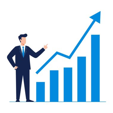 İşadamı Yükselen Büyüme Çizelgesini Gösteriyor