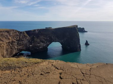 Beautiful cliffs and turquoise water at Dyrholaey, Iceland