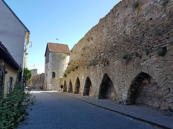Medieval stone wall and tower in Visby, Sweden