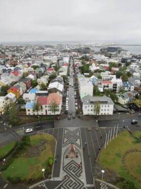 Reykjavik city panorama from above on a grey autumn day