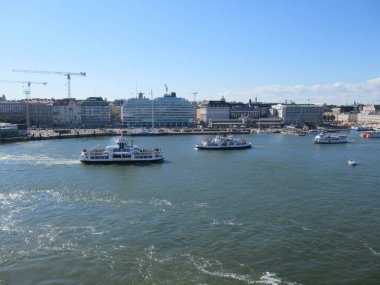 Ferries and buildings in Helsinki on a summer day