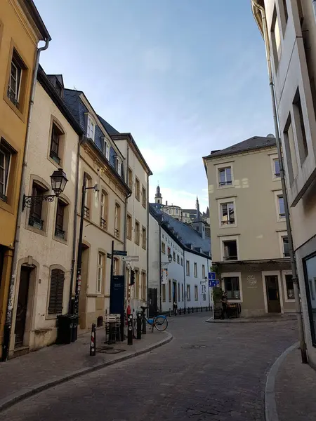 Almost empty street with old buildings in Luxembourg City