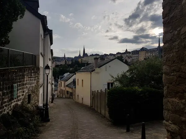 Luxembourg City panorama with buildings and church towers on a beautiful summer evening