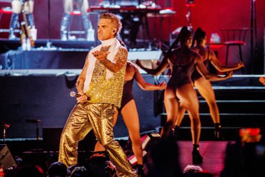 17 Haziran 2023. Pinkpop Festivali, Landgraaf, Hollanda. Robbie Williams 'ın konseri