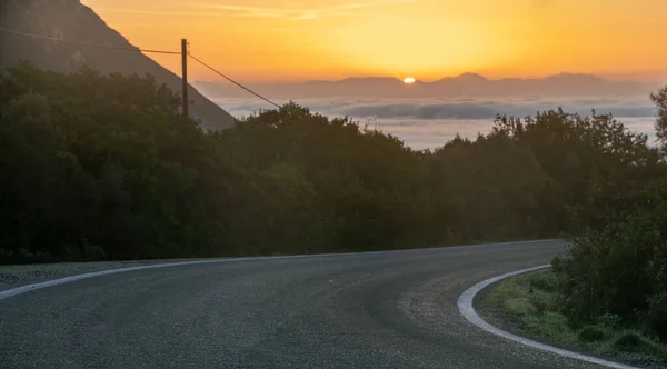 Paved Empty Road Corfu Greece Sunset — Stock Photo, Image
