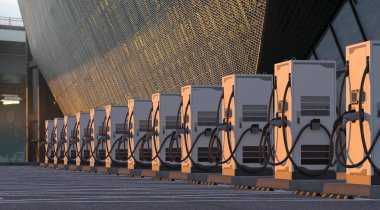 Hızlı şarj cihazıyla donatılmış elektrikli arabalar için hızlı şarj istasyonu