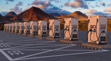 Hızlı şarj cihazıyla donatılmış elektrikli arabalar için hızlı şarj istasyonu
