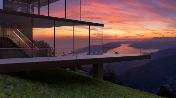 Modern Observation Terraces Beautiful Panorama Visualization Author — Stock Photo, Image