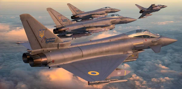 Eurofighter Typhoon Világ Legfejlettebb Swing Szerepű Harci Repülőgép Színek Ukrán — Stock Fotó