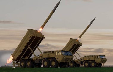 Long-range air and missile defence system in firing mode clipart