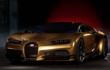 Bugatti Chiron karanlık bir garajda.