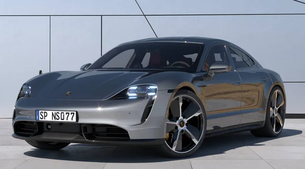 Elektryczne Porsche Taycan Najlepszy Elektromobilności — Zdjęcie stockowe