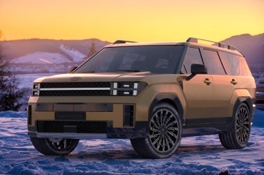 Hyundai Santa Fe-New SUV for a large, active family.3D illustration.	