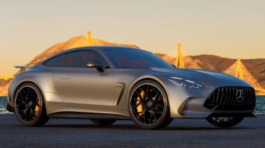 Szczecin, Polonya-Şubat 2024: Mercedes-Benz AMG GT Coupe 2024