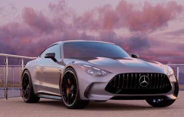 Szczecin, Polonya-Şubat 2024: Mercedes-Benz AMG GT Coupe 2024