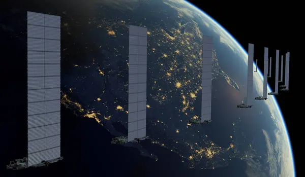 Kette Von Kommunikationssatelliten Erdorbit — Stockfoto
