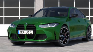 BMW M3 Yarışması garajın önünde duruyor