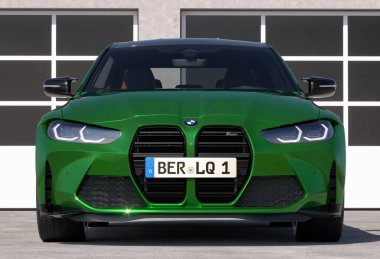 BMW M3 Yarışması garajın önünde duruyor