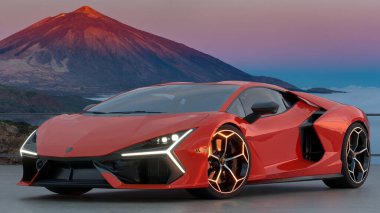 Lamborghini Revuelto Hybrid Bulutların üstündeki otoparkta