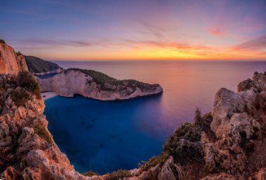Gemi enkazı, Navagio Sahili, Zakynthos, Yunanistan-günbatımı. Sanat fotoğrafçılığı.