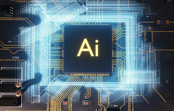 AI (Yapay Zeka) teknolojisi, devre tahtası ile işlemci kavramı