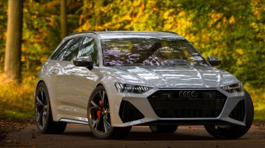 Audi RS6 Sonbahar yolundaki Avant