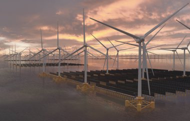 açık deniz rüzgar türbinleri ile yüzen güneş
