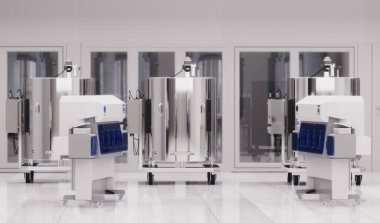 İlaç endüstrisinde ilaç üretim hattı - 3d illüstrasyon