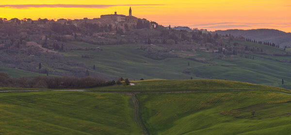 Italy,Tuscany-Val d'Orcia: rolling hills among vineyards and medieval villages