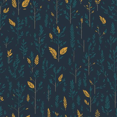 Çiçek elementlerinin kusursuz deseni, sarı ve yeşil elementler, düz tasarım.