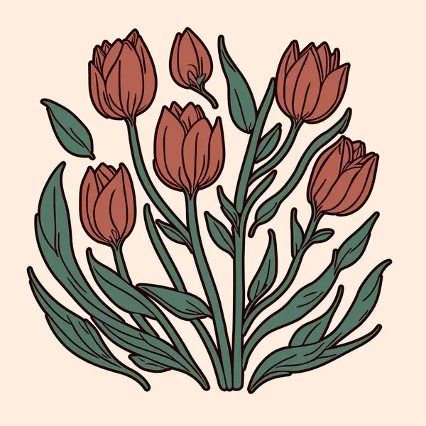 Ilustración Flores Tulipanes Ramo Dibujar Estilo — Vector de stock